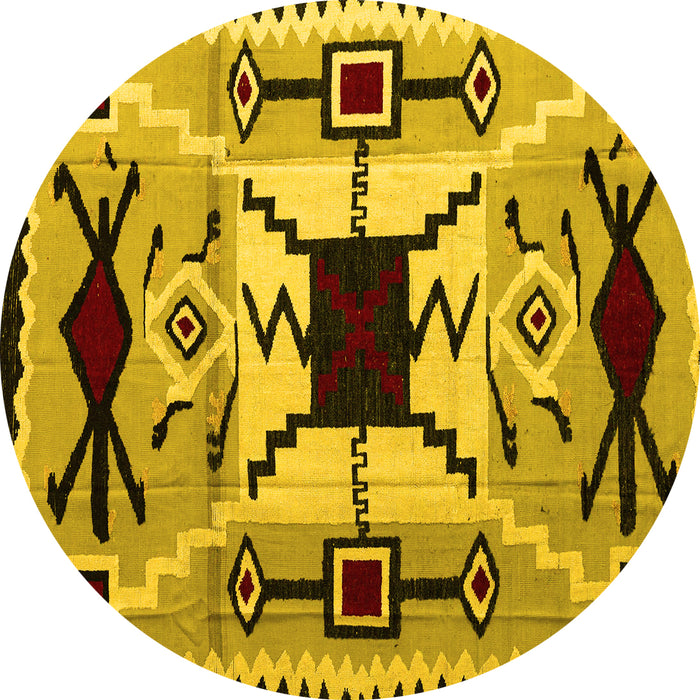 Round Machine Washable Southwestern Yellow Country Rug, wshabs5214yw