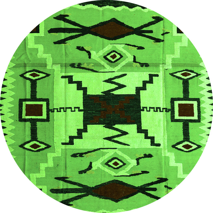 Round Machine Washable Southwestern Green Country Area Rugs, wshabs5214grn