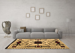 Machine Washable Southwestern Brown Country Rug in a Living Room,, wshabs5214brn