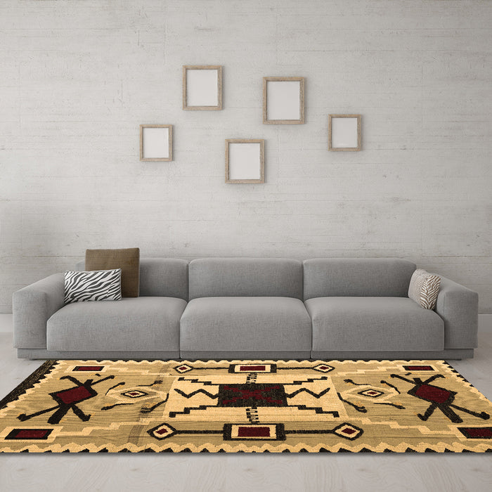 Machine Washable Southwestern Brown Country Rug in a Living Room,, wshabs5214brn