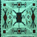 Square Southwestern Turquoise Country Rug, abs5214turq