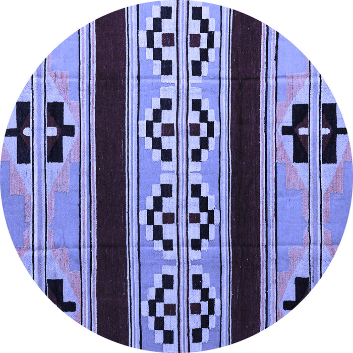 Round Machine Washable Southwestern Blue Country Rug, wshabs5215blu