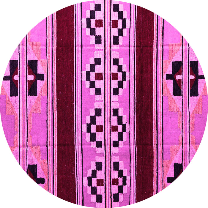 Round Machine Washable Southwestern Pink Country Rug, wshabs5215pnk