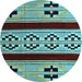 Round Machine Washable Southwestern Light Blue Country Rug, wshabs5215lblu