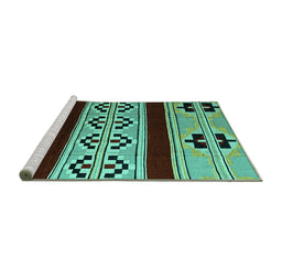 Sideview of Machine Washable Southwestern Turquoise Country Area Rugs, wshabs5215turq