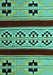 Machine Washable Southwestern Turquoise Country Area Rugs, wshabs5215turq