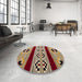 Round Machine Washable Abstract Brown Sugar Brown Rug in a Office, wshabs5215