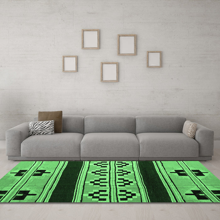 Machine Washable Southwestern Emerald Green Country Area Rugs in a Living Room,, wshabs5215emgrn