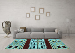 Machine Washable Southwestern Light Blue Country Rug in a Living Room, wshabs5215lblu