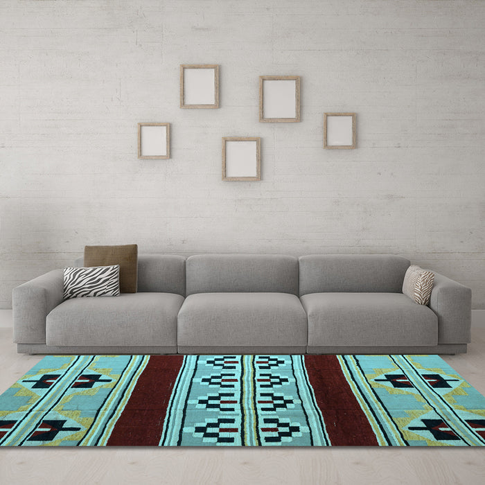 Machine Washable Southwestern Light Blue Country Rug in a Living Room, wshabs5215lblu