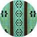 Round Machine Washable Southwestern Turquoise Country Area Rugs, wshabs5215turq