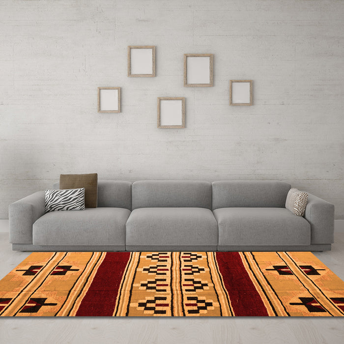 Machine Washable Southwestern Orange Country Area Rugs in a Living Room, wshabs5215org