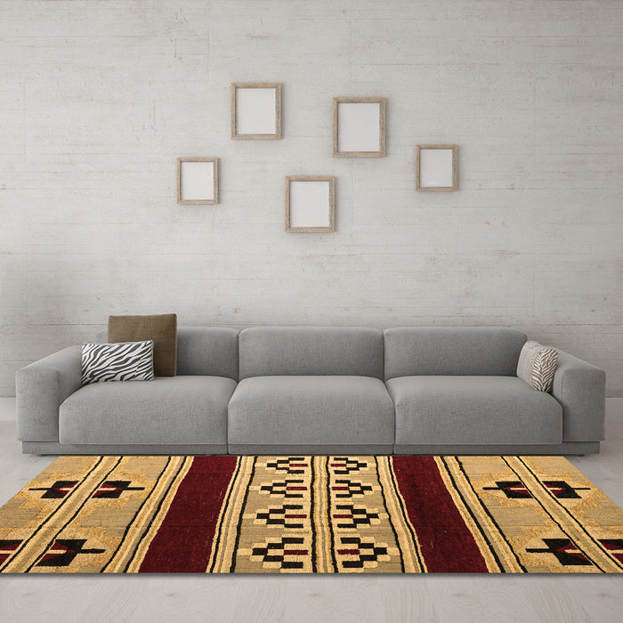 Machine Washable Southwestern Brown Country Rug in a Living Room,, wshabs5215brn