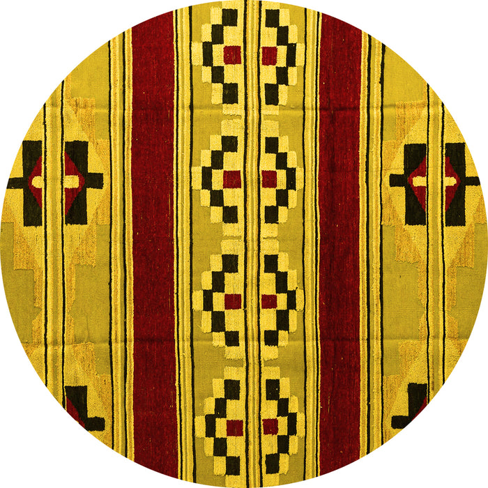 Round Machine Washable Southwestern Yellow Country Rug, wshabs5215yw