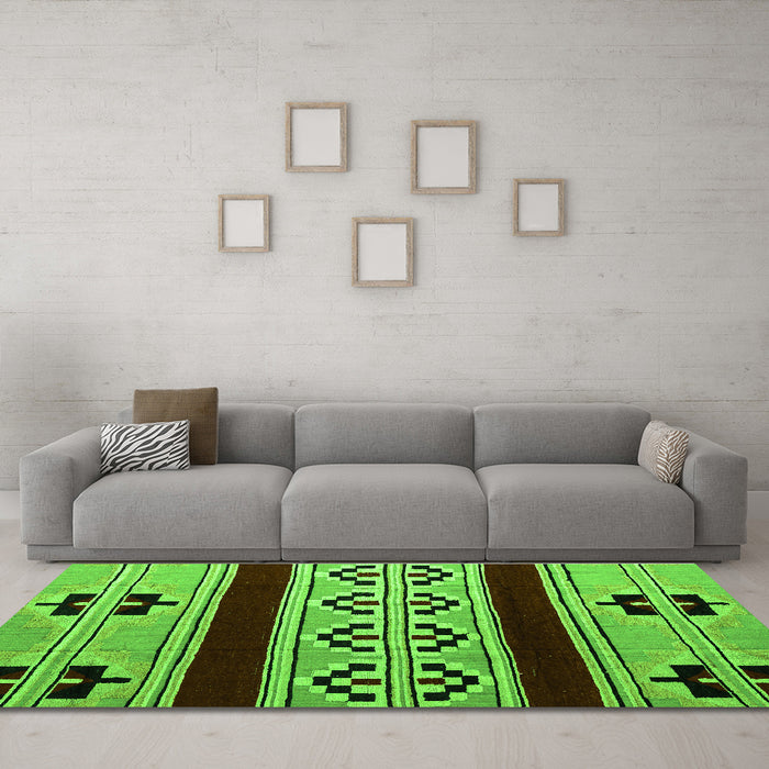 Machine Washable Southwestern Green Country Area Rugs in a Living Room,, wshabs5215grn