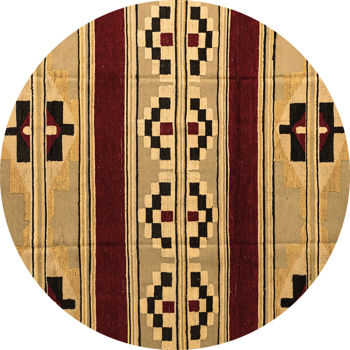 Round Machine Washable Southwestern Brown Country Rug, wshabs5215brn