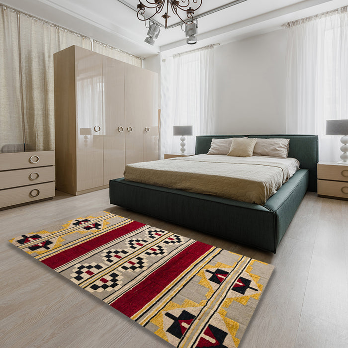 Abstract Brown Southwestern Rug in a Bedroom, abs5215