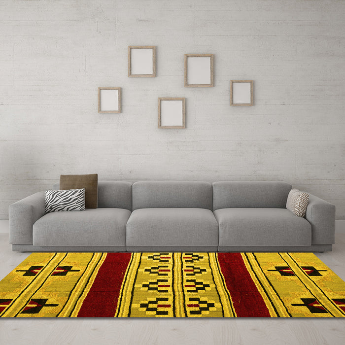 Machine Washable Southwestern Yellow Country Rug in a Living Room, wshabs5215yw