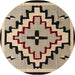 Round Abstract Dark Brown Southwestern Rug, abs5216