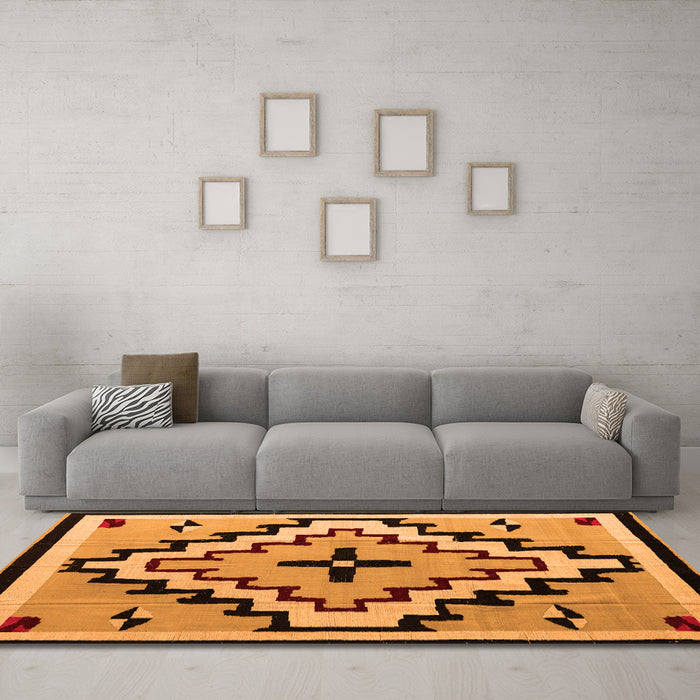 Machine Washable Southwestern Orange Country Area Rugs in a Living Room, wshabs5216org