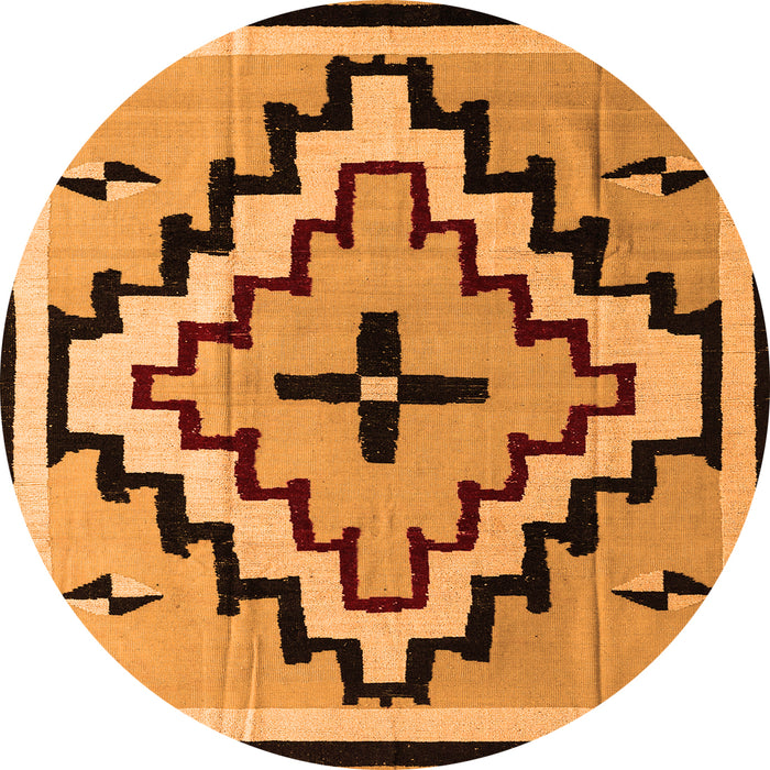 Round Machine Washable Southwestern Orange Country Area Rugs, wshabs5216org