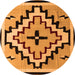 Round Machine Washable Southwestern Orange Country Area Rugs, wshabs5216org