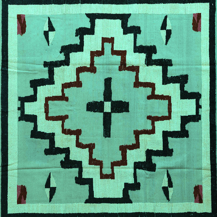 Square Machine Washable Southwestern Turquoise Country Area Rugs, wshabs5216turq