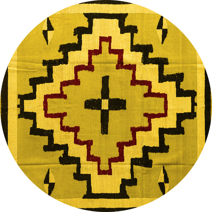Round Machine Washable Southwestern Yellow Country Rug, wshabs5216yw