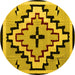 Round Machine Washable Southwestern Yellow Country Rug, wshabs5216yw