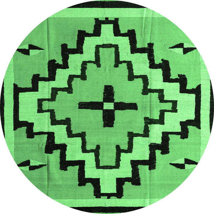 Round Southwestern Emerald Green Country Rug, abs5216emgrn