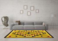 Machine Washable Southwestern Yellow Country Rug, wshabs5216yw