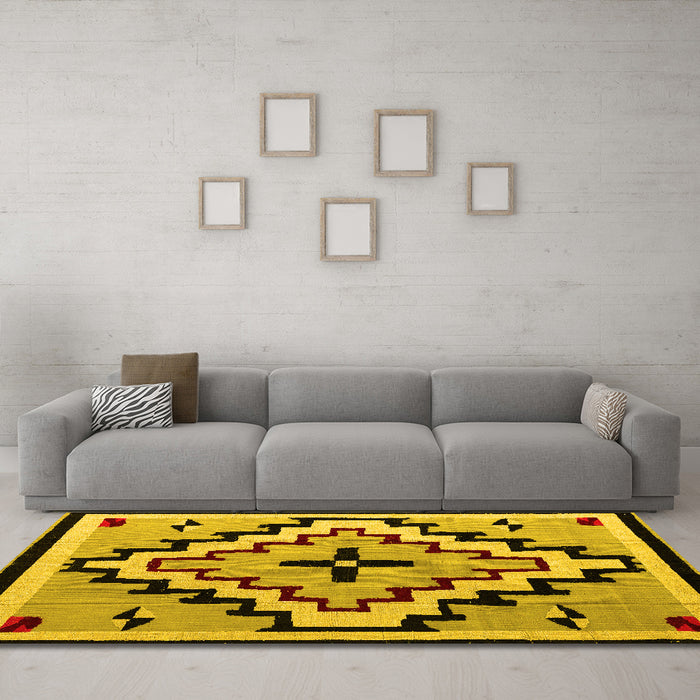Machine Washable Southwestern Yellow Country Rug in a Living Room, wshabs5216yw