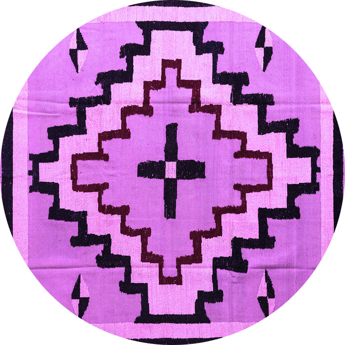 Round Machine Washable Southwestern Purple Country Area Rugs, wshabs5216pur