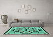 Machine Washable Southwestern Turquoise Country Area Rugs in a Living Room,, wshabs5216turq