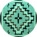 Round Machine Washable Southwestern Turquoise Country Area Rugs, wshabs5216turq