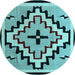 Round Machine Washable Southwestern Light Blue Country Rug, wshabs5216lblu