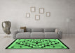 Machine Washable Southwestern Emerald Green Country Area Rugs in a Living Room,, wshabs5216emgrn