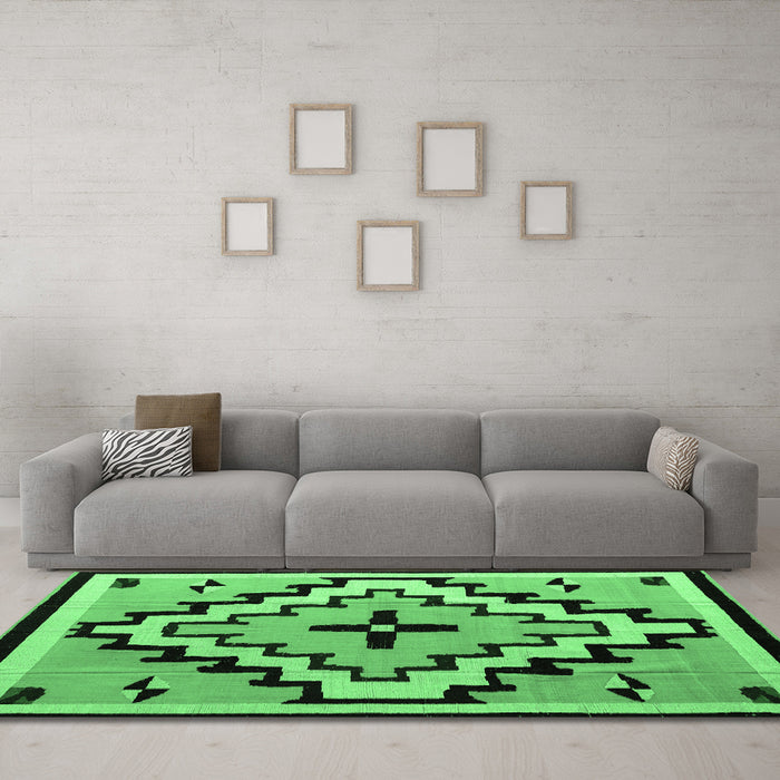 Machine Washable Southwestern Emerald Green Country Area Rugs in a Living Room,, wshabs5216emgrn