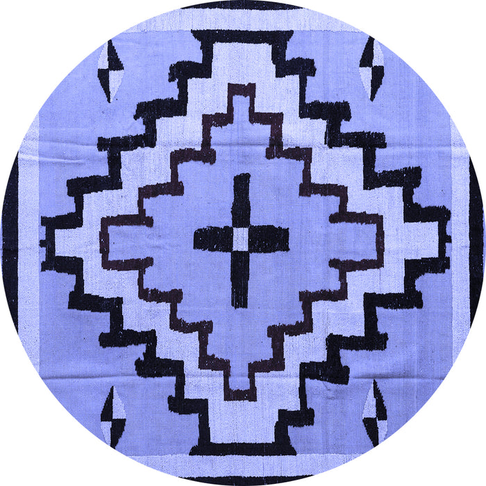 Round Machine Washable Southwestern Blue Country Rug, wshabs5216blu