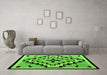 Machine Washable Southwestern Green Country Area Rugs in a Living Room,, wshabs5216grn
