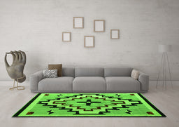 Machine Washable Southwestern Green Country Area Rugs in a Living Room,, wshabs5216grn