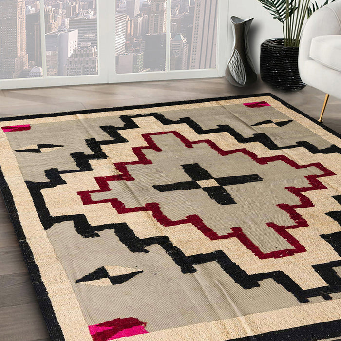 Abstract Dark Brown Southwestern Rug in Family Room, abs5216