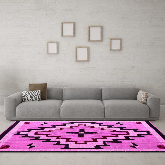 Machine Washable Southwestern Pink Country Rug in a Living Room, wshabs5216pnk