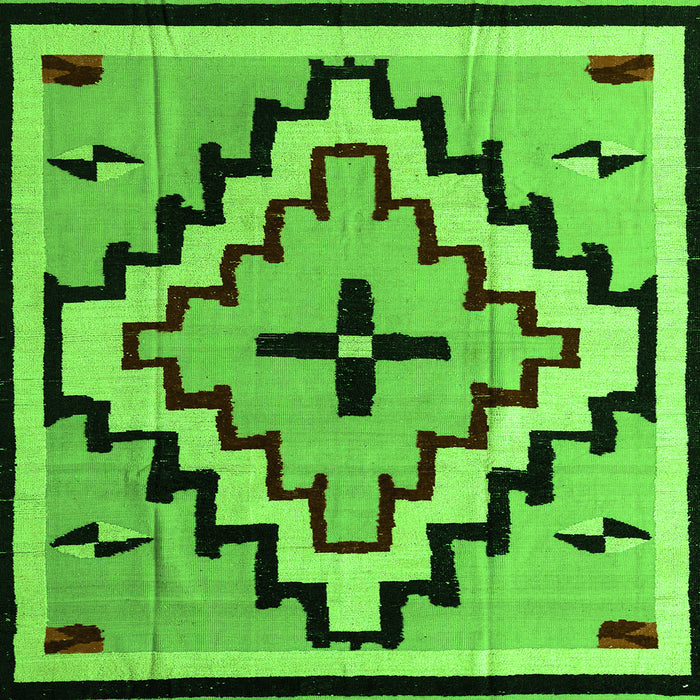 Square Machine Washable Southwestern Green Country Area Rugs, wshabs5216grn
