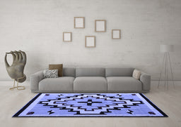Machine Washable Southwestern Blue Country Rug in a Living Room, wshabs5216blu
