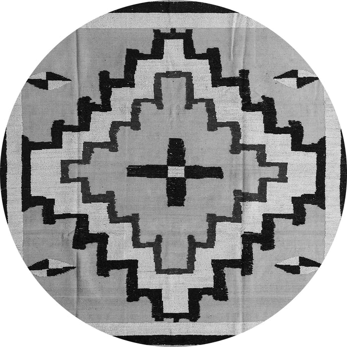 Round Machine Washable Southwestern Gray Country Rug, wshabs5216gry