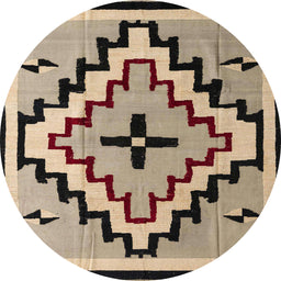 Round Machine Washable Abstract Dark Brown Rug, wshabs5216