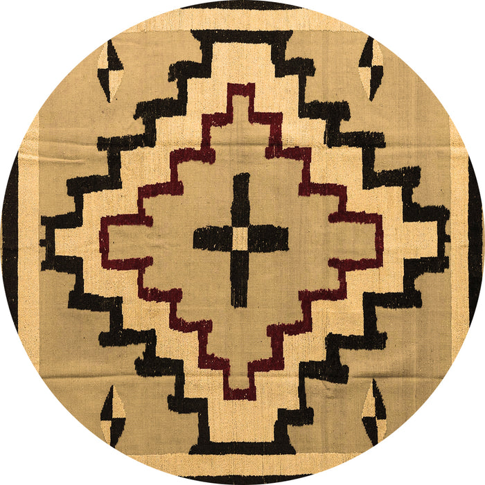 Round Machine Washable Southwestern Brown Country Rug, wshabs5216brn