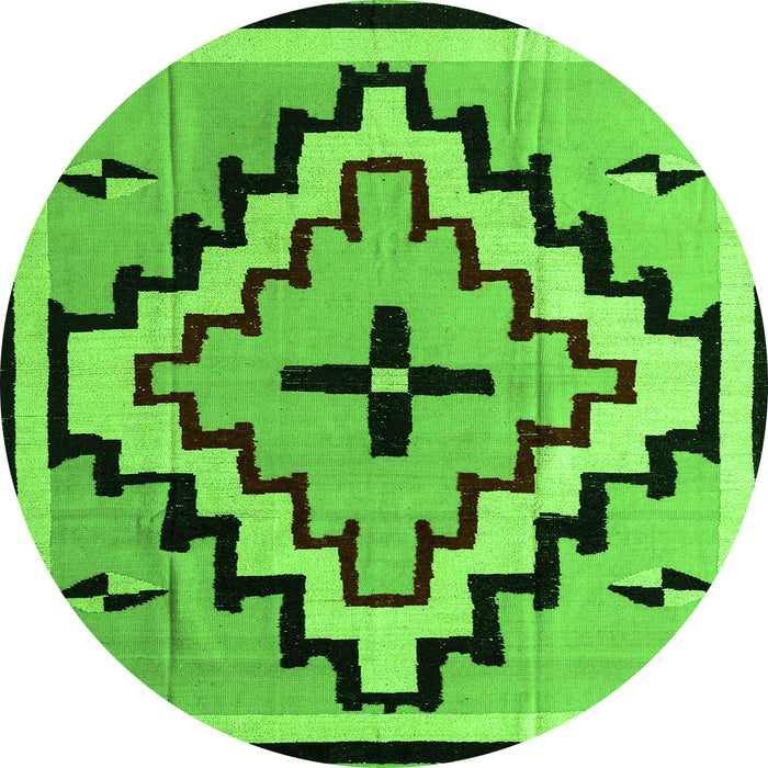 Round Machine Washable Southwestern Green Country Area Rugs, wshabs5216grn