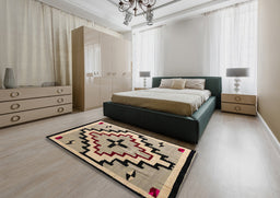 Abstract Dark Brown Southwestern Rug in a Bedroom, abs5216